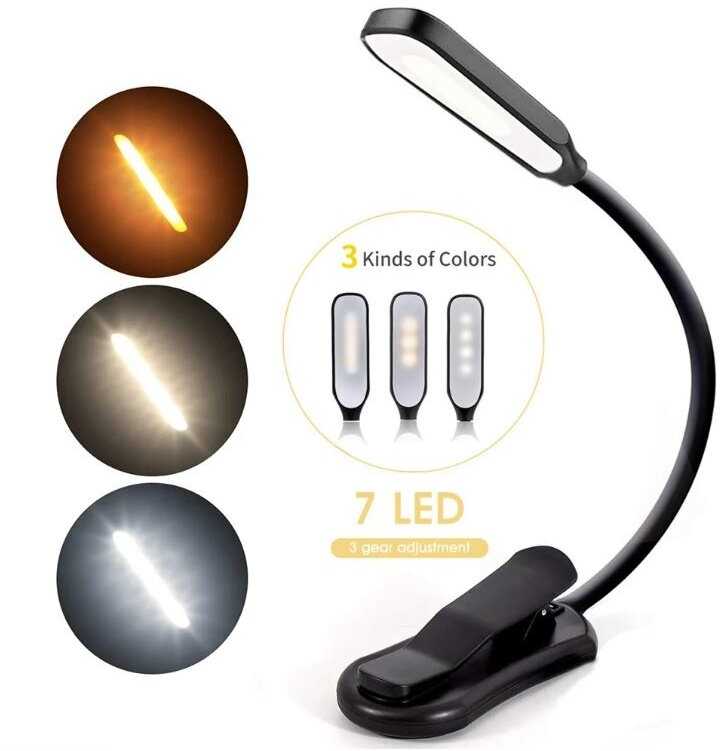 skaitymo lemputė,„Book Light Mini 7 LED“ įkraunama 3 lygių šilta šalta balta lanksti