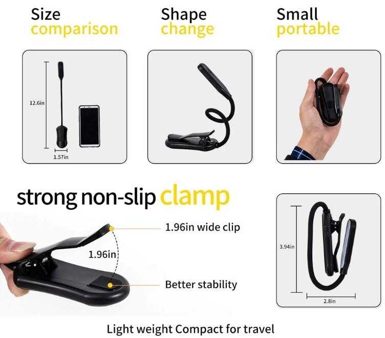 skaitymo lemputė,„Book Light Mini 7 LED“ įkraunama 3 lygių šilta šalta balta lanksti