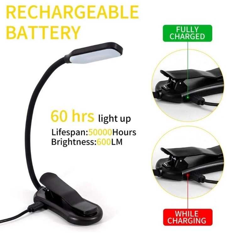 skaitymo lemputė,„Book Light Mini 7 LED“ įkraunama 3 lygių šilta šalta balta lanksti