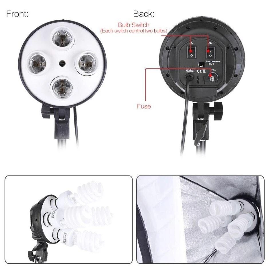 stovai su 4 apšvietimo lempomis (softbox)