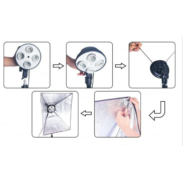 stovai su 4 apšvietimo lempomis (softbox)