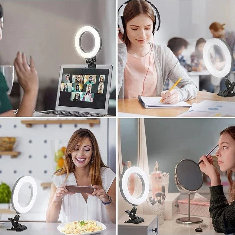žiedinė 16 cm LED lempa su laikikliu prie stalo