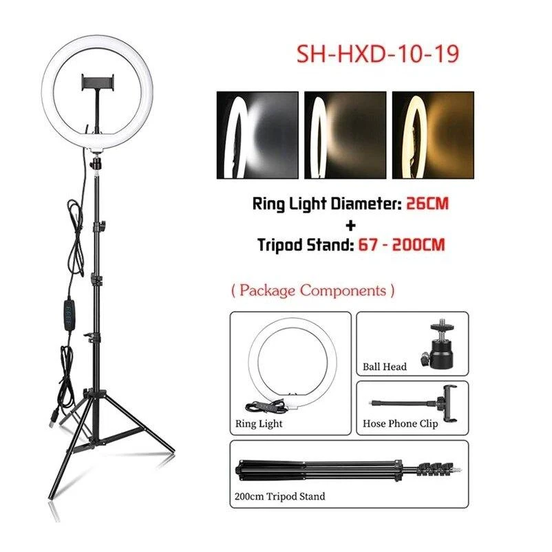 žiedinė 26 cm LED lempa su stovu 2,0m