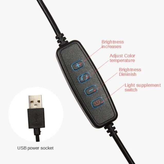 žiedinė LED lempa su valdikliu 20 cm ir mini trikoju