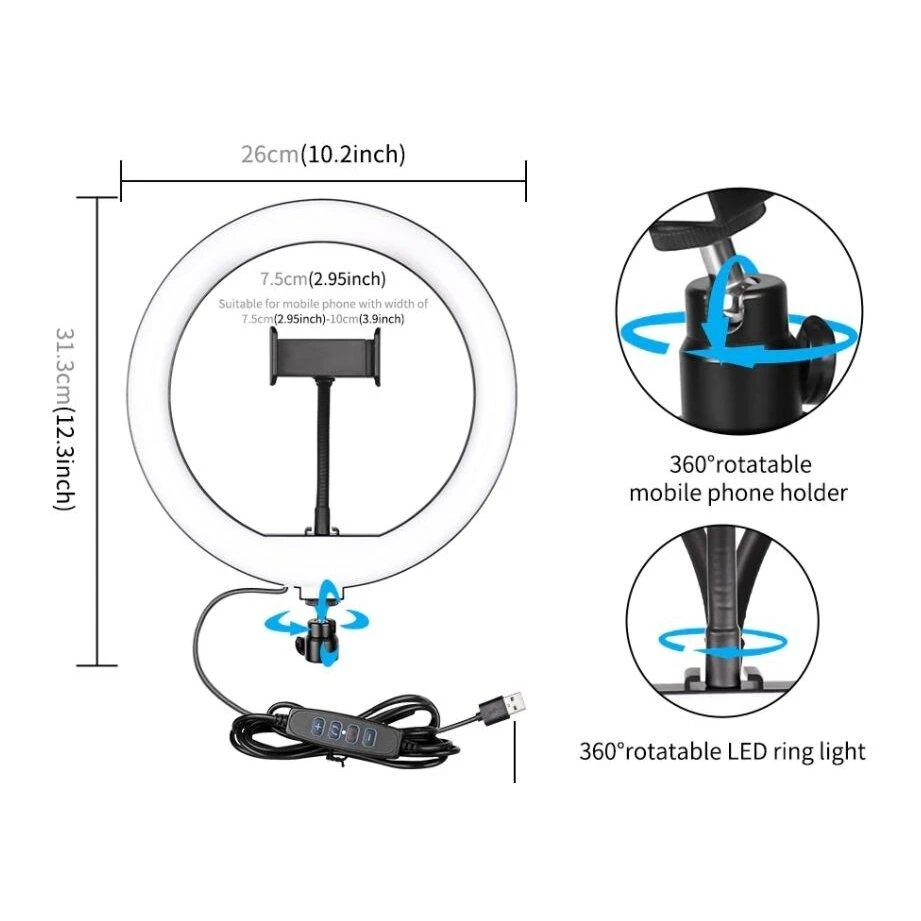 žiedinė LED lempa su valdikliu 26 cm