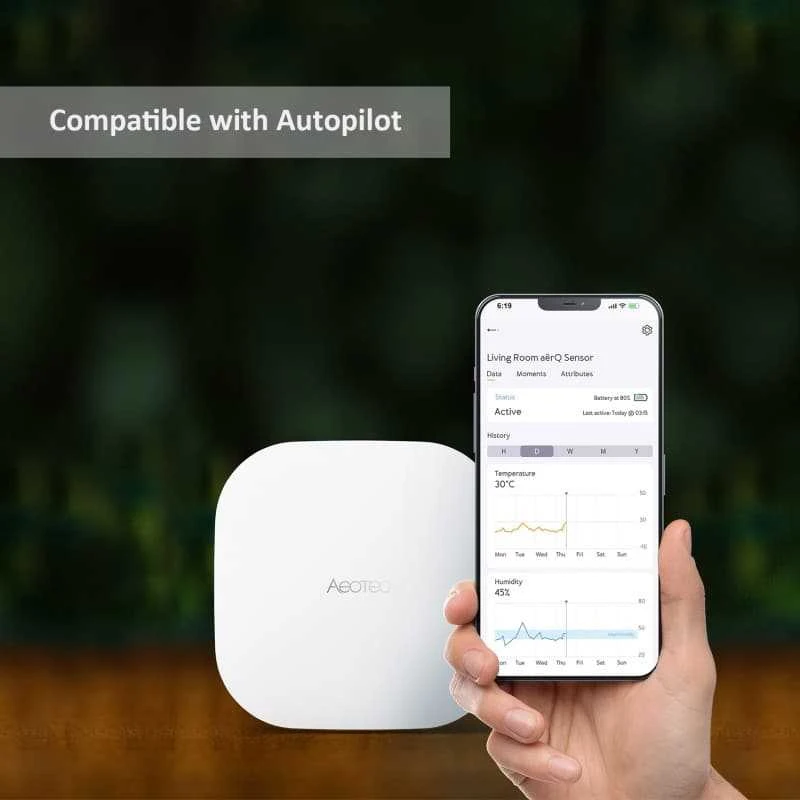 „Aeotec aërQ“ temperatūros ir drėgmės jutiklis, „Z-Wave Plus“ | AEOTEC | Temperatūros ir drėgmės jutiklis | aërQ