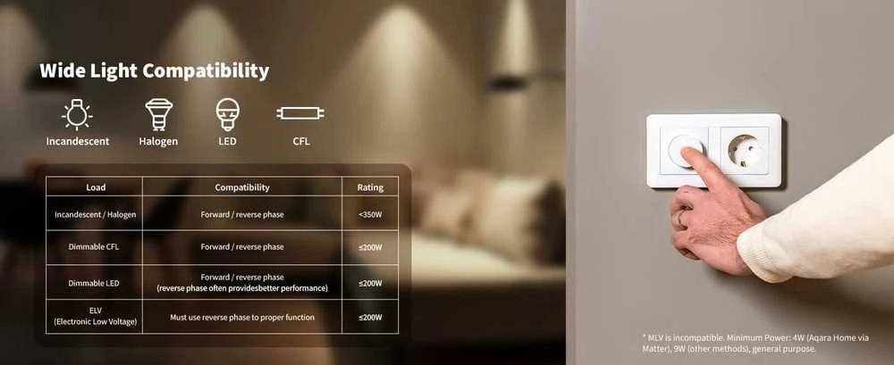 Aqara H2 Dimmer Switch išmanusis Zigbee ir Thread 1 kanalo Šviesos reguliatorius baltas