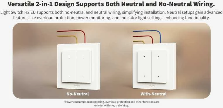 Aqara H2 Išmanus 2 mygtukų 1 kanalo zigbee, Thread jungiklis (WS-K07D)