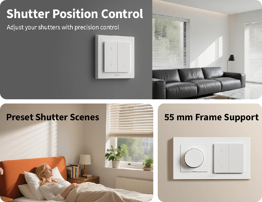Aqara Shutter Switch H2 EU Kit (DS-K02D) išmanus roletų/žaliuzių jungiklis su Matter over Thread ir Zigbee