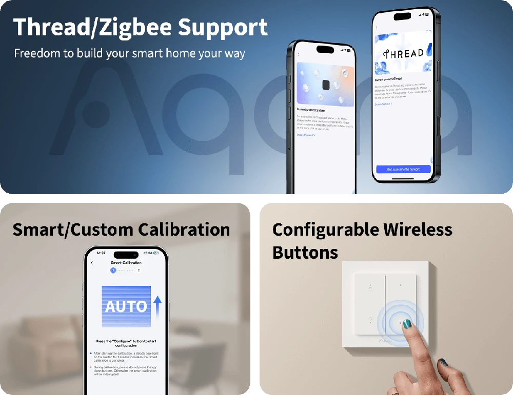Aqara Shutter Switch H2 EU Kit (DS-K02D) išmanus roletų/žaliuzių jungiklis su Matter over Thread ir Zigbee