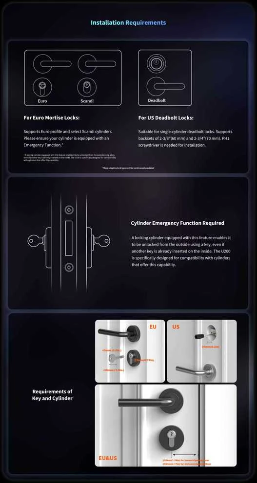 Aqara Smart Lock U200 išmanioji durų spyna, juoda (EL-D02D-B)