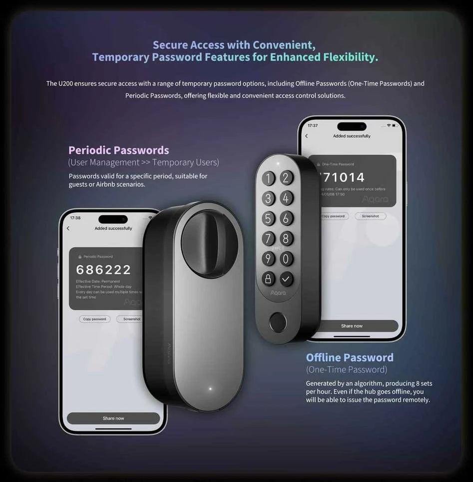 Aqara Smart Lock U200 išmanioji durų spyna, juoda (EL-D02D-B)