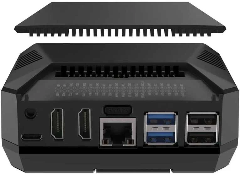 Argon40 Argon ONE V3 M.2 NVMe PCIe korpusas skirtas Raspberry Pi 5 - su ventiliatoriumi ir radiatoriumi - aliuminis - juodas
