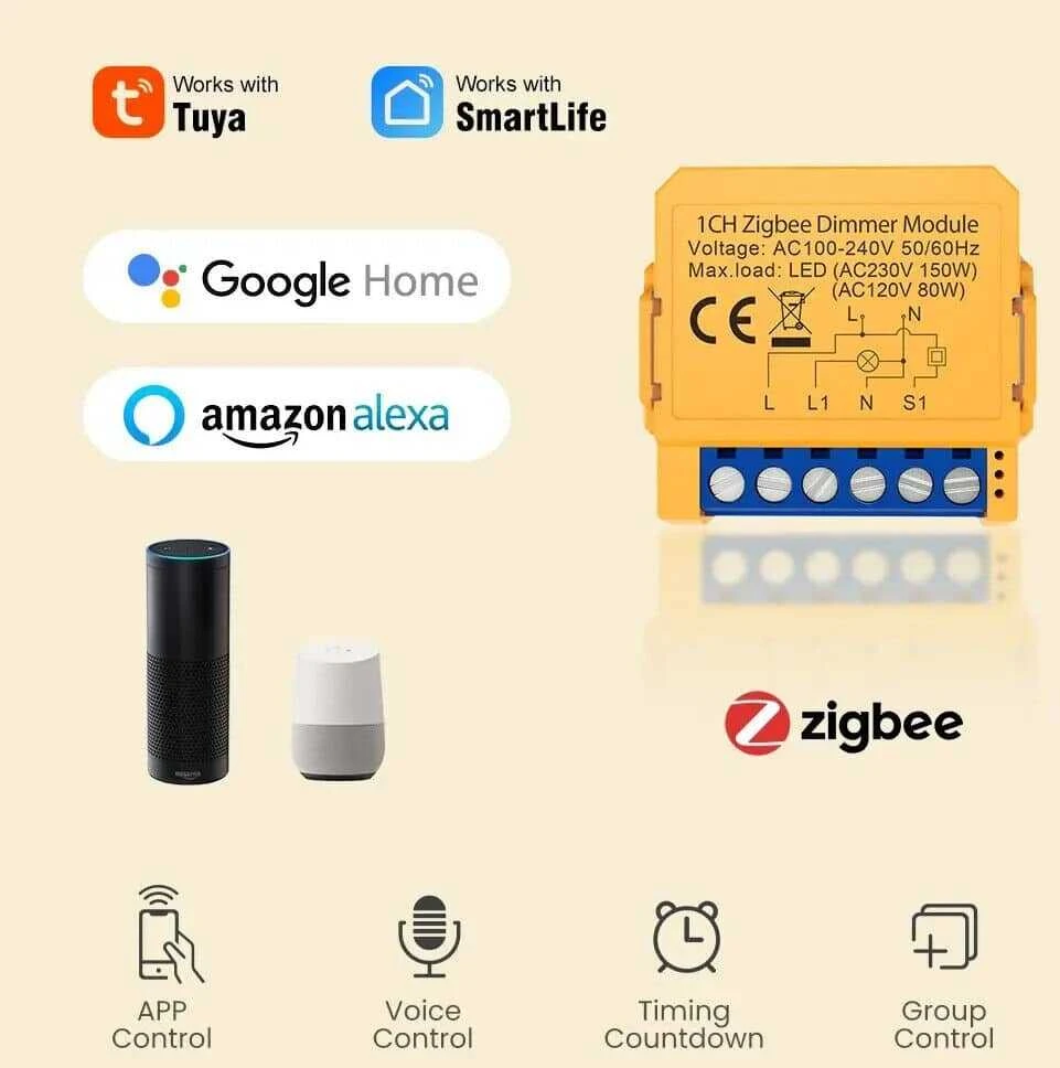Išmanusis ZigBee nuleidimo jungiklis Avatto ZDMS16-1 TUYA