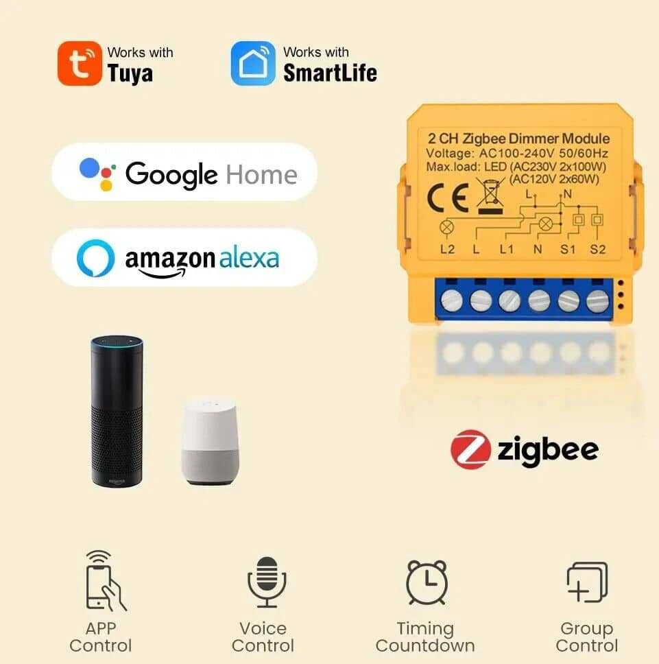 Išmanusis ZigBee nuleidimo jungiklis Avatto ZDMS16-2 TUYA