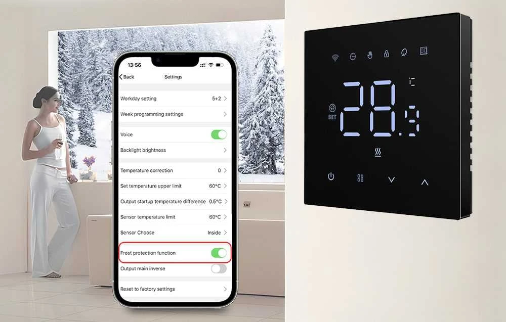 Išmanusis termostatas Avatto WT410-16A-B elektrinis šildymas 16A WiFi