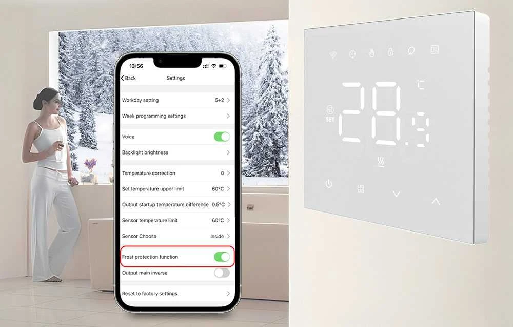 Išmanusis termostatas Avatto WT410-16A-W elektrinis šildymas 16A WiFi