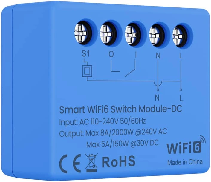 Avatto Išmani relė Wi-Fi 6, 230Vac 8A, 30Vdc 5A, MINI, su sausu kontaktu, TUYA / Smart Life