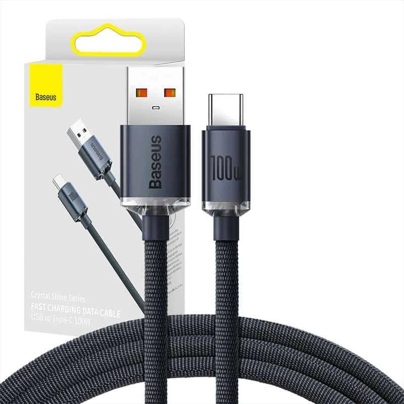 Baseus Crystal USB-USB-C laidas, 100W, 2m - juodas