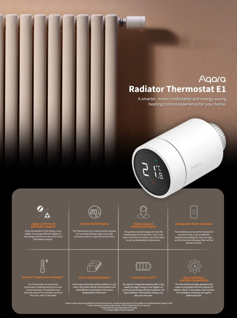 Aqara E1 radiatoriaus termostatas (SRTS-A01) aprašymas - Prekės nuotrauka