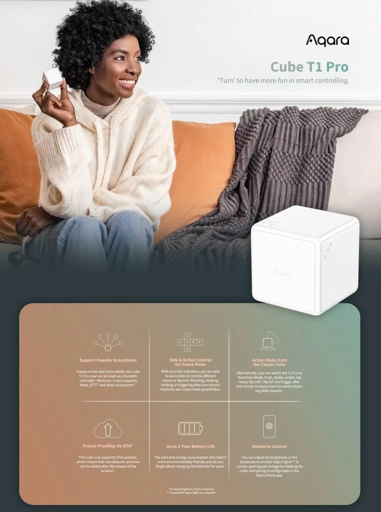 Aqara T1 Pro zigbee išmanusis kubas scenų kontroleris CTP-R01 aprašymas - Prekės nuotrauka
