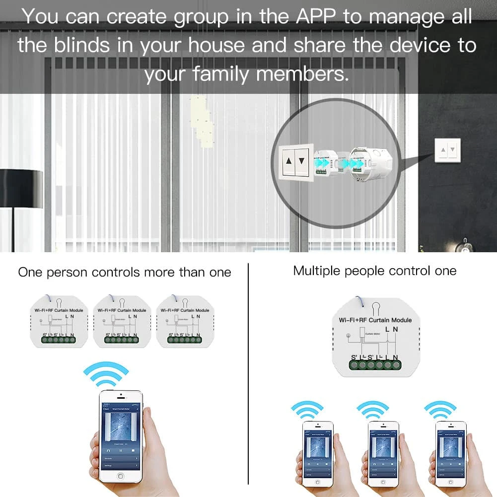 Moes MS-108WR WiFi RF roletų užuolaidų išmanusis modulis elektriniam varikliui Tuya / Smart life aprašymas - Prekės nuotrauka