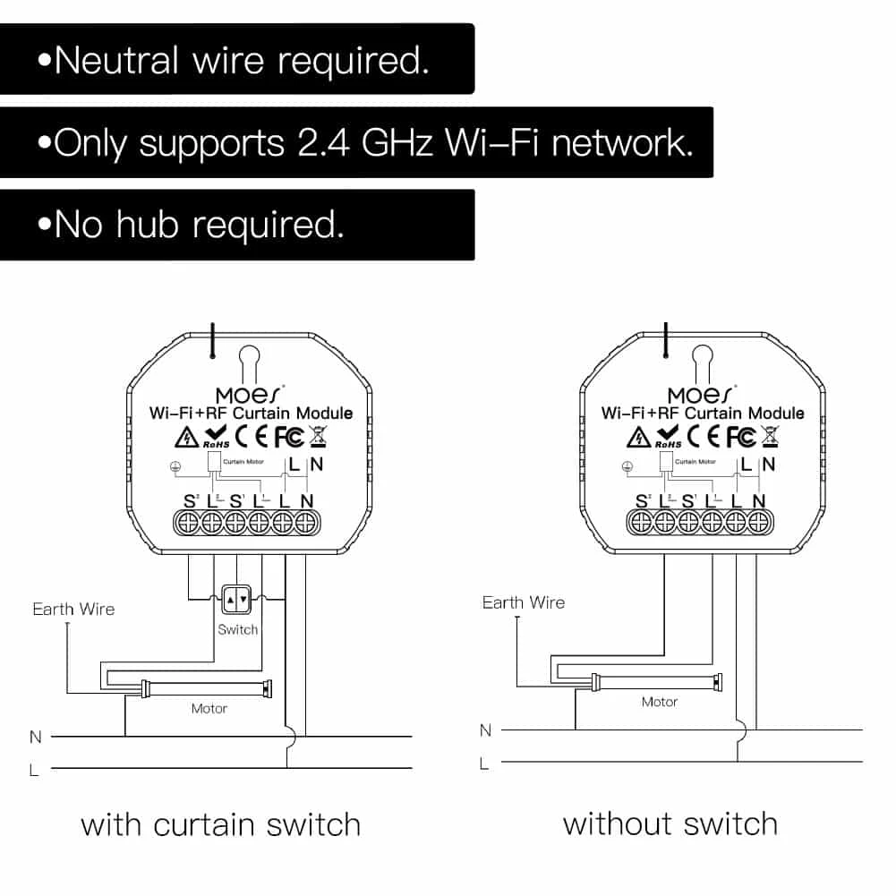 Moes MS-108WR WiFi RF roletų užuolaidų išmanusis modulis elektriniam varikliui Tuya / Smart life aprašymas - Prekės nuotrauka