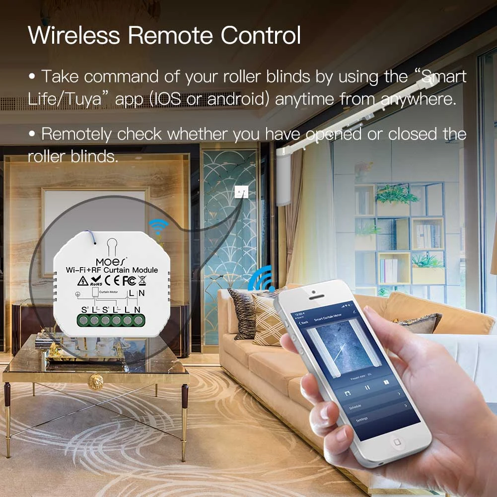 Moes MS-108WR WiFi RF roletų užuolaidų išmanusis modulis elektriniam varikliui Tuya / Smart life aprašymas - Prekės nuotrauka