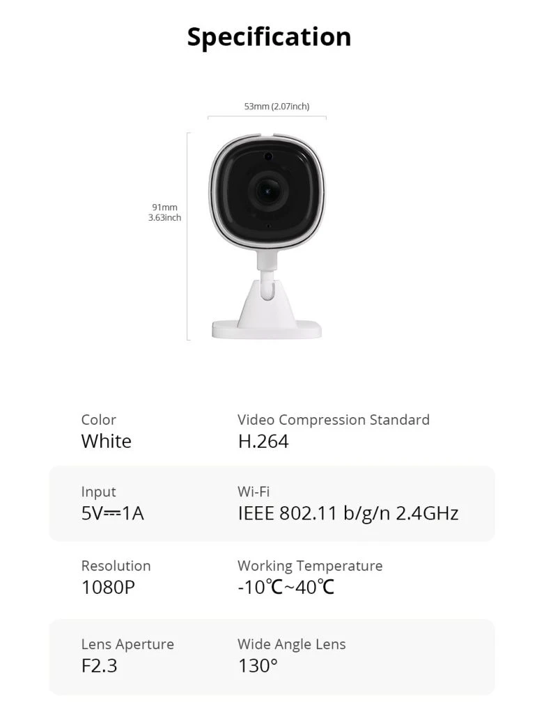 Sonoff S-CAM wifi namų apsaugos kamera 1080P aprašymas - Prekės nuotrauka