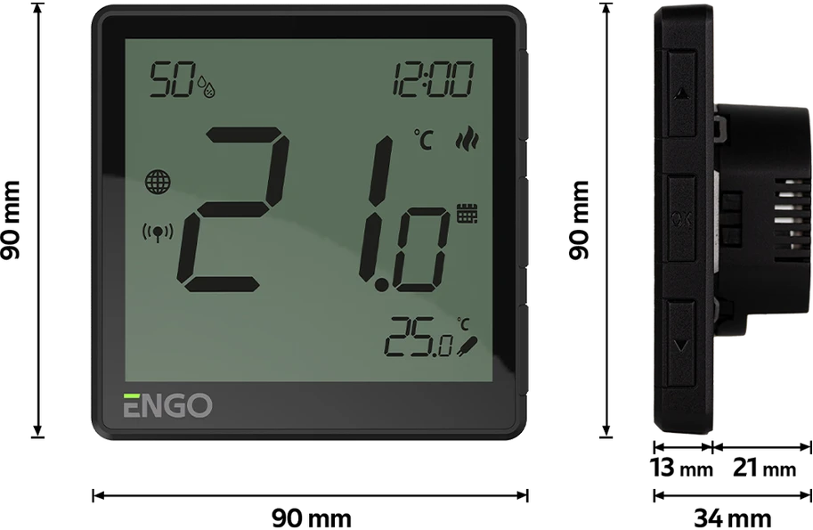 Engo Controls Engo EONE-230B Zigbee laidinis termostatas, juodas