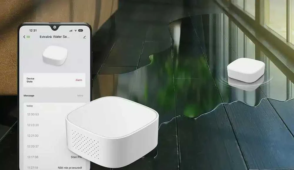 Išmanusis bevielis patalpos vandens nuotėkio jutiklis, ZigBee, baltas, TUYA, Smart Life, Extralink