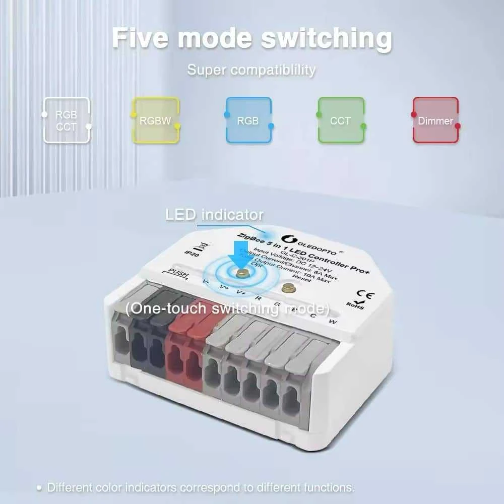Gledopto GL-C-301P Zigbee Pro+ mini RGBCCT LED valdiklis