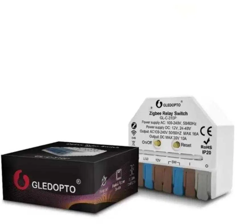 GLEDOPTO GL-C-310P ZigBee 3.0 + 2.4GHz RF relė (AC, DC, sausas kontaktas)