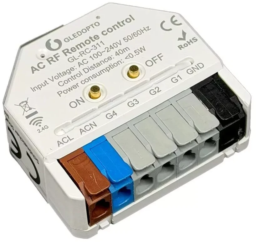 Gledopto GL-RC-311 – 4 kanalų 2.4 GHz RF sieninis valdiklis