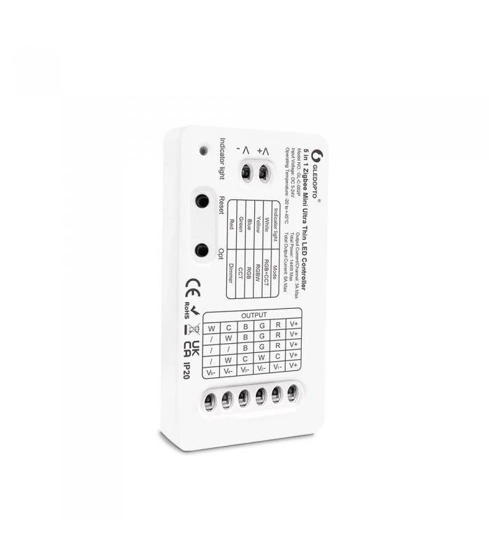 Gledopto Mini Zigbee LED kontroleris 144W 5in1 RGBW, Dimmer, RGBCCT, RGB, WW/CW