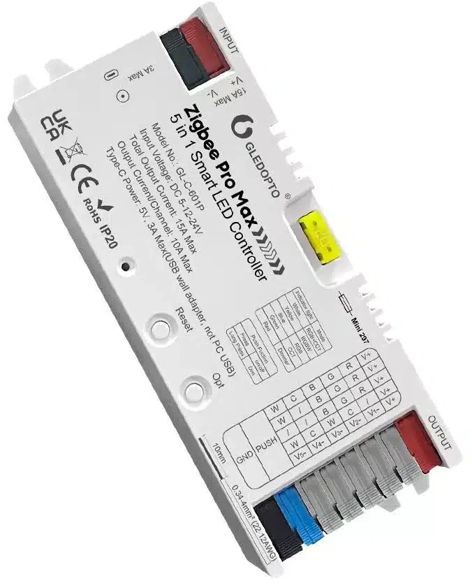 Gledopto Zigbee Pro Max GL-C-601P – 5-in-1 LED valdiklis, 15 A, Zigbee 3.0, RF 2,4 GHz