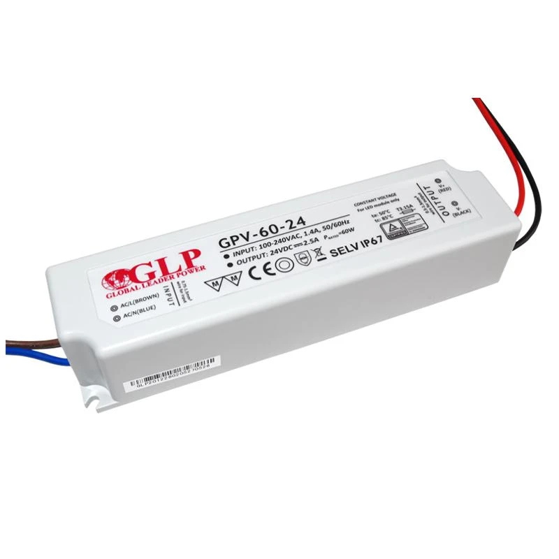 60W LED Maitinimo šaltinis GLP 24V IP67