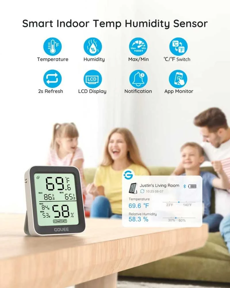 Govee H5075 Bluetooth termometras hidrometras su ekranu