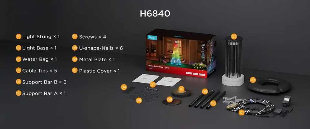 Govee H6840 kūgio formos medžių šviestuvai | LED apšvietimas | RGBIC, 1,82 m, 2,4 GHz „Wi-Fi“ + „Bluetooth“