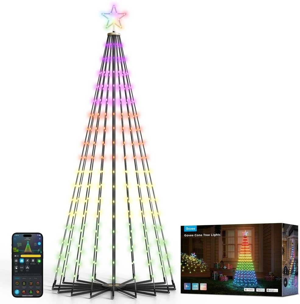 Govee H6840 kūgio formos medžių šviestuvai | LED apšvietimas | RGBIC, 1,82 m, 2,4 GHz „Wi-Fi“ + „Bluetooth“