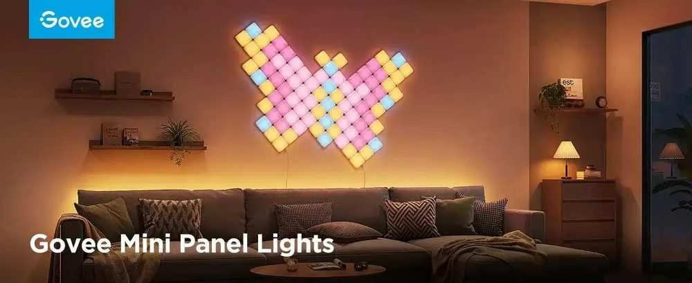 Lubinis šviestuvas Govee Mini Panel Lights (10 vnt.), RGBIC, Wi-Fi + Bluetooth LED panelės