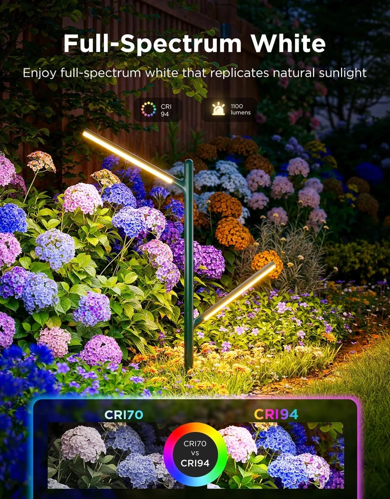 Govee H7086 RGBICWW LED sodo šviestuvai | RGBWW, 1100 lm, 2,4 GHz „Wi-Fi“ + „Bluetooth“, IP66