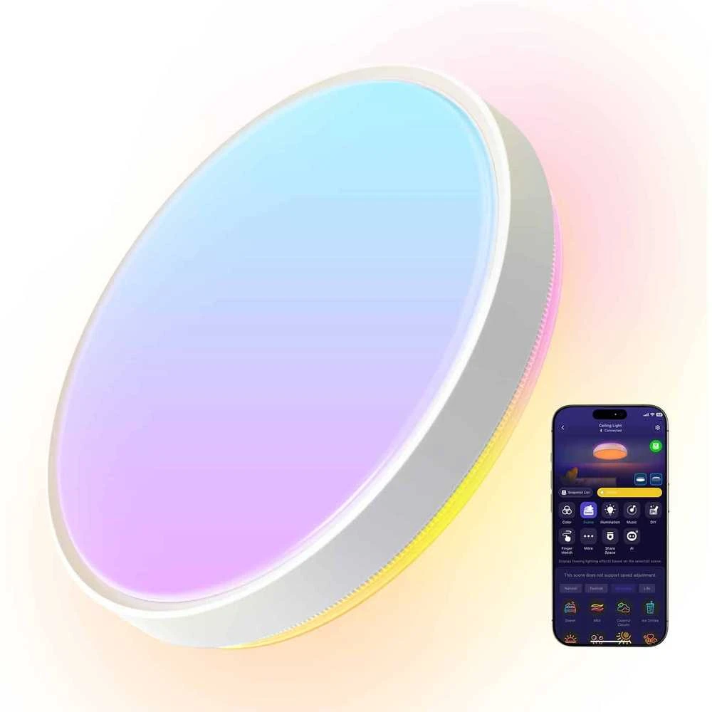 „Govee“ apvalus išmanusis lubinis šviestuvas | Pakankamai galingas LED šviestuvas | 4300 lm | 2700K–6500K | 2,4 GHz | „Wi-Fi“ + „BT“