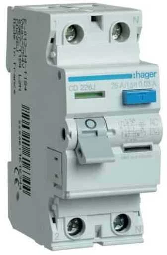 Srovės nuotekio relė Hager CD225J (A, 25A, 2P, 30mA, 230V)