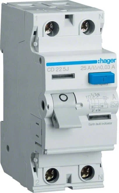 Srovės nuotekio relė Hager CD225J (A, 25A, 2P, 30mA, 230V)
