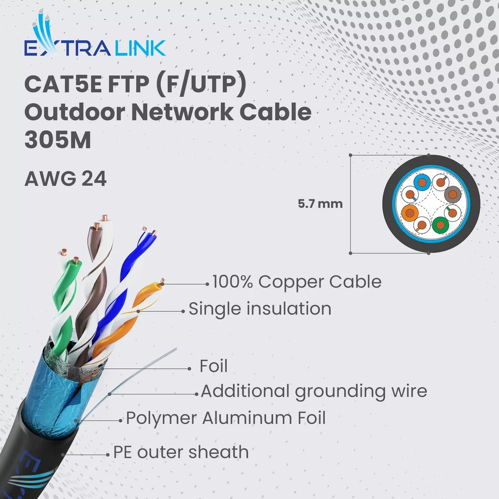 Kita Extralink FTP (F/UTP) CAT5E lauko LAN kabelis 50 metrų