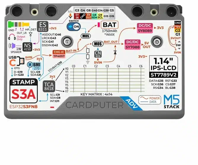 M5Stack Cardputer Adv versija – nešiojamasis kompiuteris su M5Stamp S3A moduliu – ESP32-S3FN8 – M5Stack K132-Adv
