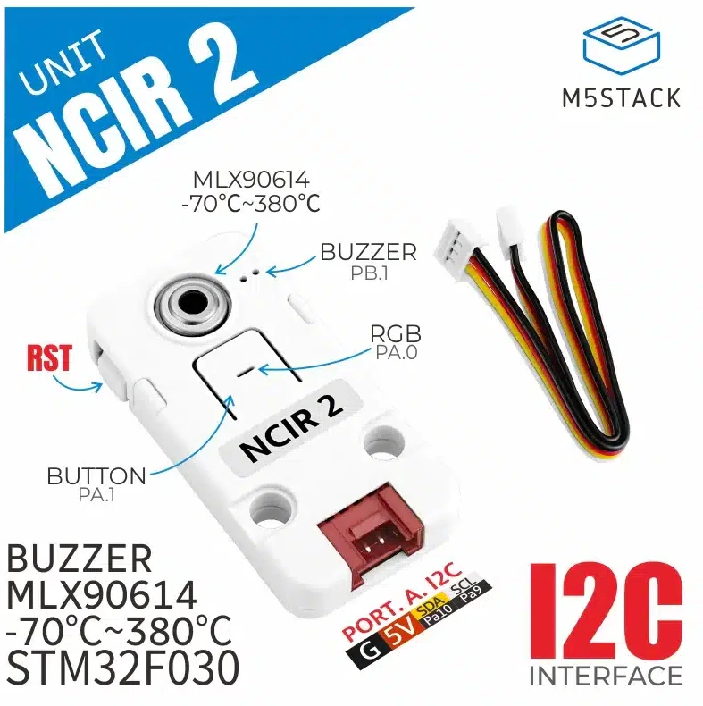 M5Stack NCIR2 Unit (MLX90614) – bekontaktis infraraudonųjų spindulių temperatūros jutiklis