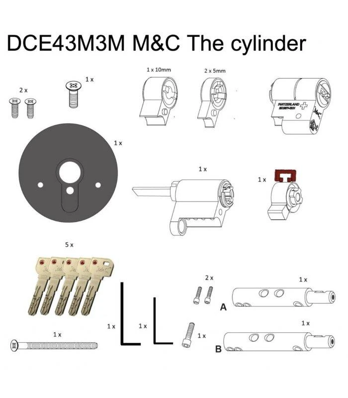 M&C modulinis cilindras Danalock V3 spynai, vidinis ilgis 30mm