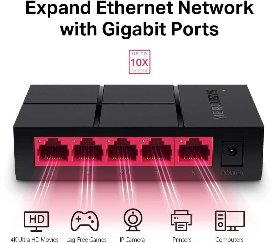 Šakotuvas TP-Link „Mercusys“ | Komutatorius | MS105G | Nevaldomas | Stalinis | Maitinimo šaltinio tipas: Išorinis